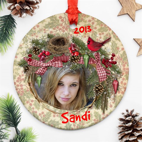 Round Ornament Bird Nest Ribbon By Laurrie Front