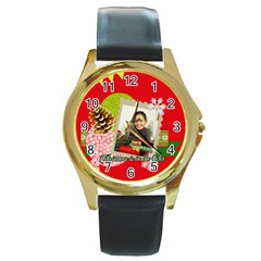 merry christmas - Round Gold Metal Watch