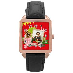 merry christmas - Rose Gold Leather Watch 