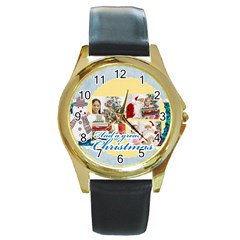 merry christmas - Round Gold Metal Watch