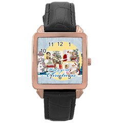 merry christmas - Rose Gold Leather Watch 