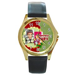 merry christmas - Round Gold Metal Watch