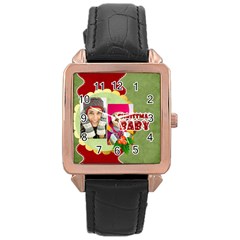 merry christmas - Rose Gold Leather Watch 