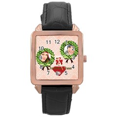 merry christmas - Rose Gold Leather Watch 