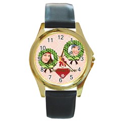 merry christmas - Round Gold Metal Watch