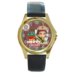 merry christmas - Round Gold Metal Watch