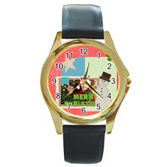 merry christmas - Round Gold Metal Watch