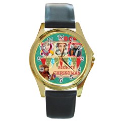 merry christmas - Round Gold Metal Watch