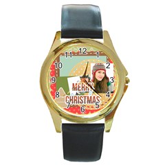 merry christmas - Round Gold Metal Watch