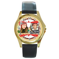 merry christmas - Round Gold Metal Watch