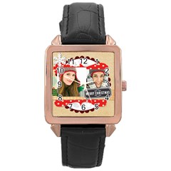 merry christmas - Rose Gold Leather Watch 