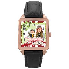 merry christmas - Rose Gold Leather Watch 