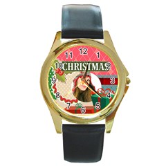 merry christmas - Round Gold Metal Watch