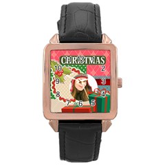 merry christmas - Rose Gold Leather Watch 