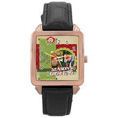 merry christmas - Rose Gold Leather Watch 