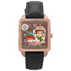 merry christmas - Rose Gold Leather Watch 