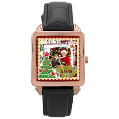 merry christmas - Rose Gold Leather Watch 