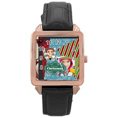 merry christmas - Rose Gold Leather Watch 