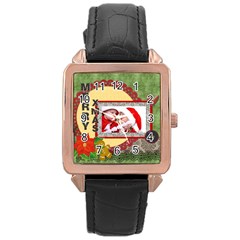 merry christmas - Rose Gold Leather Watch 