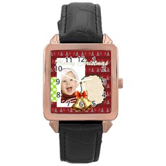 merry christmas - Rose Gold Leather Watch 