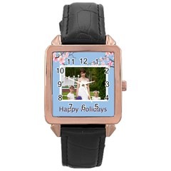 merry christmas - Rose Gold Leather Watch 