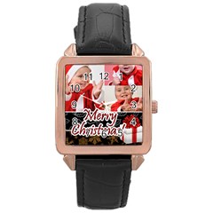 merry christmas - Rose Gold Leather Watch 