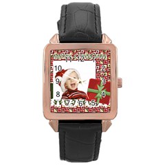 merry christmas - Rose Gold Leather Watch 