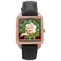 merry christmas - Rose Gold Leather Watch 