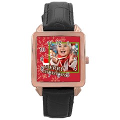 merry christmas - Rose Gold Leather Watch 