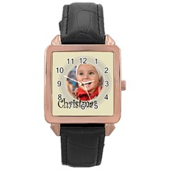 merry christmas - Rose Gold Leather Watch 