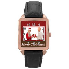 merry christmas - Rose Gold Leather Watch 