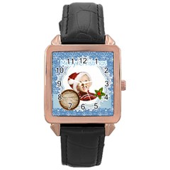 merry christmas - Rose Gold Leather Watch 