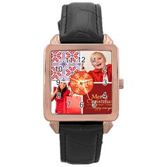 merry christmas - Rose Gold Leather Watch 