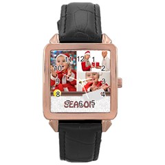 merry christmas - Rose Gold Leather Watch 