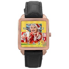 merry christmas - Rose Gold Leather Watch 