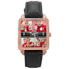 merry christmas - Rose Gold Leather Watch 