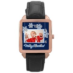 merry christmas - Rose Gold Leather Watch 