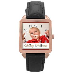 merry christmas - Rose Gold Leather Watch 