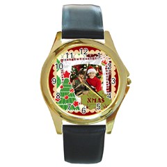 merry christmas - Round Gold Metal Watch