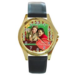 merry christmas - Round Gold Metal Watch