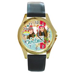 merry christmas - Round Gold Metal Watch