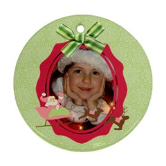 Pink Santa Reindeer Candycane Round ornament (2 sides) - Round Ornament (Two Sides)