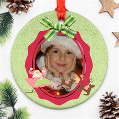 Pink Santa Reindeer Candycane Round Ornament (2 Sides)