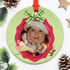 Pink Santa Reindeer Candycane Round ornament (2 sides) - Round Ornament (Two Sides)