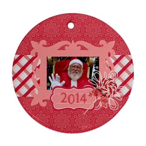 Pink Santa Reindeer Candycane Round Ornament (2 Sides) By Mikki Back