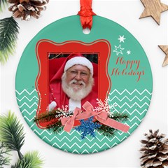 Chevron Christmas- Teal & Red, Round Ornament (2 Sides)