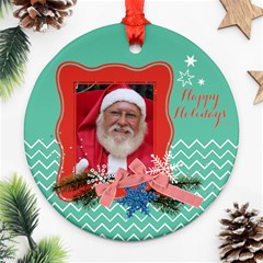 Chevron Christmas- Teal & Red, Round ornament (2 sides) - Round Ornament (Two Sides)