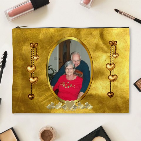 Golden Love Xl Cosmetic Bag By Joy Johns Front