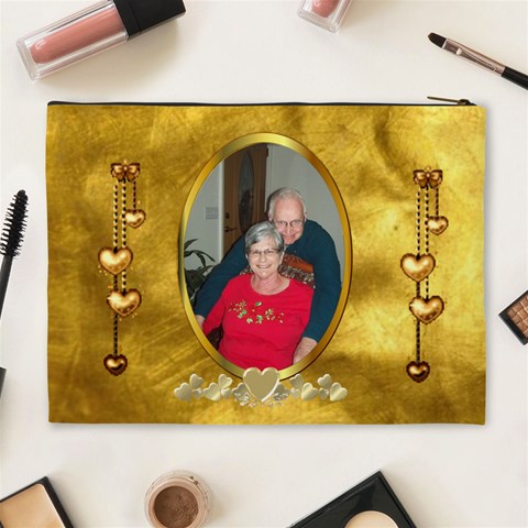 Golden Love Xl Cosmetic Bag By Joy Johns Back