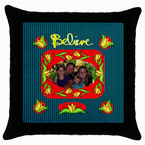Believe Throw Pillow Case, Black By Joy Johns Front